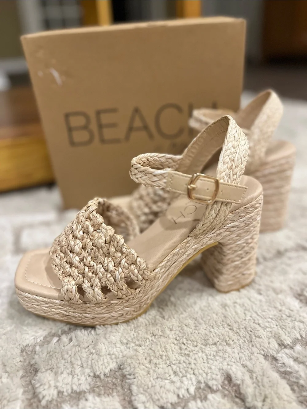 BEACH by Matisse Rivera Raffia Platform Sandals Women’s 9M Natural Woven Heels